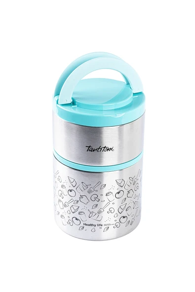Tantitoni TANTİTONİ MAVİ 2 KATLI YEMEK TERMOSU 930ML - Resim 2