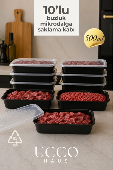UCCO 500 ml Kurban Bayramı Seti Mikrodalga Buzluk Saklama Kabı - 10 Adet- Et Suyu, Kemik Suyu Buzdolabı Organizeri ürün görseli 1