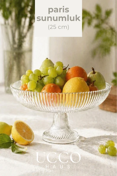 UCCO Paris Pinterest Ayaklı Cam Kase – Meyve Tatlı Sunumluk Tabak Şık Salata Kasesi Kase Sofra Mutfak - 25 cm ürün görseli 1