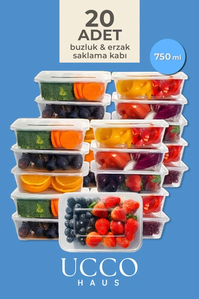 UCCO 20 Adet 750ml Saklama Kabı Seti – Plastik Buzluk, Erzak, Yemek Hazırlık & Mutfak Düzenleme Kutuları ürün görseli 1