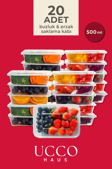 UCCO 20 Adet 500ml Ekonomik Plastik Buzdolabı Dondurucu Erzak Sızdırmaz Saklama Kabı Buzluk Organizer ürün görseli 1
