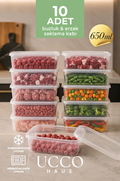 UCCO 650 ml Buzluk Mikrodalga Saklama Kabı Seti 10 ADET Organizer Tabak ürün görseli 1