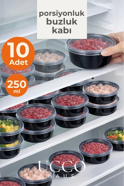 UCCO 10'lu 250 ml Kıyma Et Sos Kemik Suyu Sebze Saklama Kabı Sızdırmaz Mikrodalga Buzluk Düzenleyici ürün görseli 1