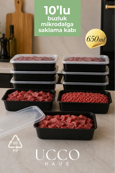 UCCO 650 ml Kurban Bayramı Seti Mikrodalga Buzluk Saklama Kabı - 10 Adet- Et, Kıyma, Sebze, Meyve Buzluk Buzdolabı Organizeri ürün görseli 1
