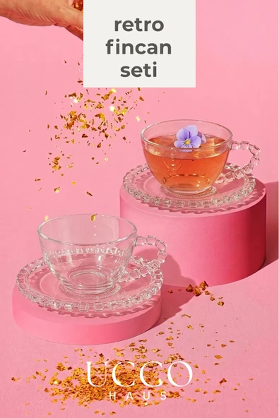 UCCO 2 Kişilik Cam Fincan Seti 225 ml Retro Fincan Çay Kahve Su Espresso Bitki Çayı Bardağı Bardak Seti ürün görseli 1