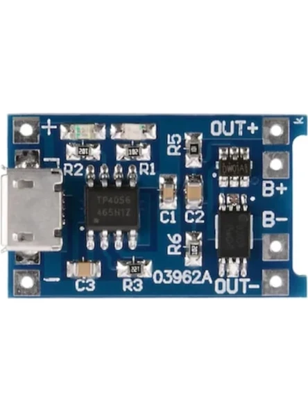 Arduino TP4056 Korumalı Lityum Lipo Pil Şarj Devresi Micro USB ürün görseli 1
