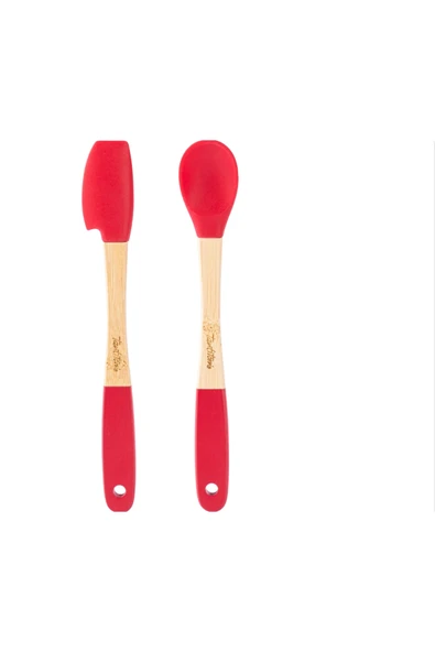 Tantitoni -8695835414935-SOFT 24007AHSET2K-BAMBU SAPLI KIRMIZI SİLİKON SPATULA VE KAŞIK SETİ ürün görseli 1