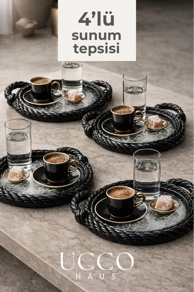 UCCO 4’lü Sunum Tepsisi - Yuvarlak Türk Kahvesi Sunumluk Modern ve Şık Servis Tepsisi - Plastik Tepsi ürün görseli 1