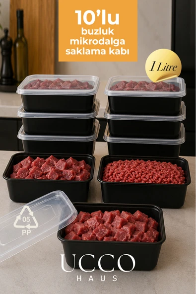 UCCO 1000 ml Kurban Bayramı Seti Mikrodalga Buzluk Saklama Kabı - 10 Adet- Et Suyu, Kemik Suyu Buzdolabı Organizeri ürün görseli 1