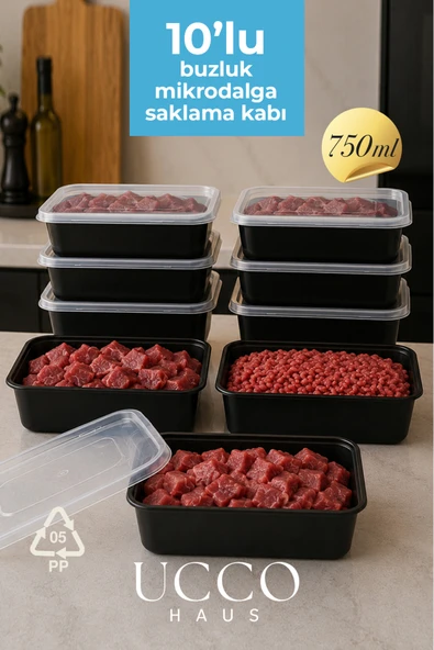UCCO 750 ml Kurban Bayramı Seti Mikrodalga Buzluk Saklama Kabı - 10 Adet- Et Suyu, Kemik Suyu Buzdolabı Organizeri ürün görseli 1