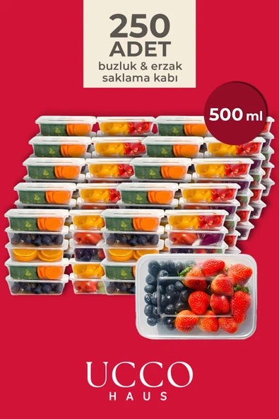 UCCO 250 ADET 500 ml urban Bayramı Seti Mikrodalga Buzluk Saklama Kabı - 10 Adet- Et, Kıyma, Sebze, Meyve Buzluk Buzdolabı Organizeri ürün görseli 1