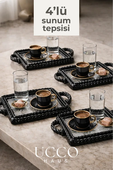 UCCO 4’lü Sunum Tepsisi - Dikdörtgen Türk Kahvesi Sunumluk Modern ve Şık Servis Tepsisi - Plastik Tepsi ürün görseli 1
