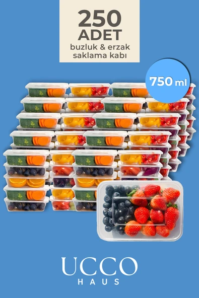 UCCO 250 ADET 750 ml Ekonomik Buzdolabı Dondurucu Erzak Sızdırmaz Saklama Kabı Seti Buzluk Organizer ürün görseli 1