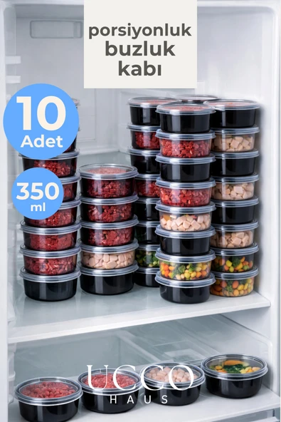 UCCO 10'lu 350 ml Kıyma Et Sos Kemik Suyu Sebze Saklama Kabı Sızdırmaz Mikrodalga Buzdolabı Buzluk Kurban Bayramı Seti ürün görseli 1