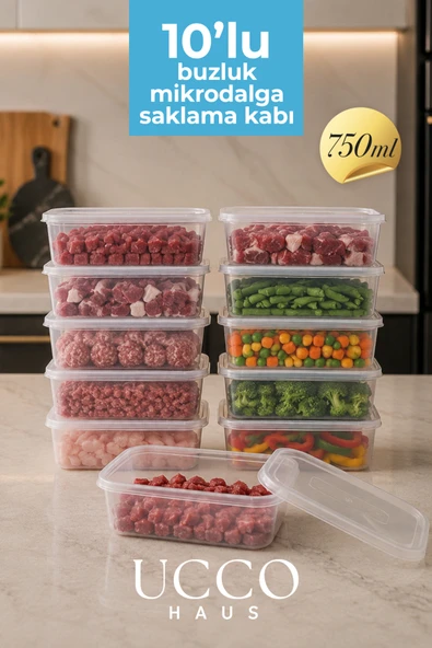 UCCO 750 ml Kurban Seti 10 Adet Saklama Kabı Seti – Plastik Buzluk, Erzak, Yemek Hazırlık & Mutfak Buzdolabı Buzluk Organizeri ürün görseli 1