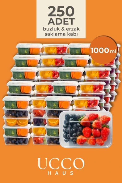 UCCO 250 ADET 1 Litre Ekonomik Buzdolabı Dondurucu Erzak Sızdırmaz Saklama Kabı Seti Buzluk Organizer ürün görseli 1