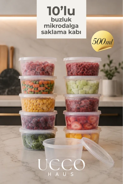 UCCO 500 ml Kurban Seti Mikrodalga Buzluk Saklama Kabı - 10 Adet- Et Suyu, Kemik Suyu Mutfak Buzdolabı Organizeri ürün görseli 1