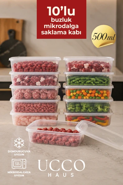 UCCO 500 ml Ekonomik Buzdolabı Dondurucu Erzak Sızdırmaz 10 Adet Saklama Kabı Buzluk Organizer ürün görseli 1