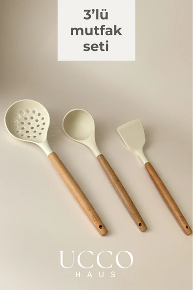 UCCO 3'lü Silikon Spatula Seti Ahşap Saplı, 32 cm, Çizmez, Yüksek Isıya Dayanıklı Mutfak Gereci ürün görseli 1