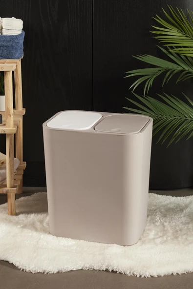 Perotti Taupe Beyaz Milton 15 Litre 2 Li Çöp Kovası ürün görseli 1