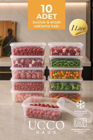 UCCO 1000 ml Kurban Bayramı Seti Mikrodalga Buzluk Saklama Kabı - 10 Adet- Et, Kıyma, Sebze, Meyve Buzluk Buzdolabı Organizeri ürün görseli 1