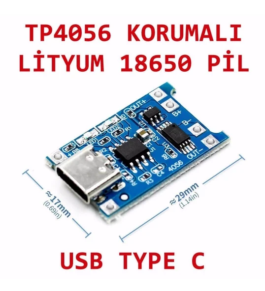 TP4056 Type-C Korumalı 18650 Lipo Pil Şarj Devresi ürün görseli 1