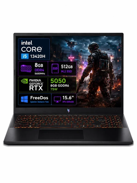 Acer Nitro V 15 ANV15-52 i5-13420H 8GB 512GB RTX5050 15.6" Freedos NH.QZ7EY.003 ürün görseli 1