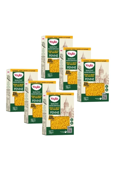 Yayla Kinoalı ve Sebzeli Yeşil Mercimek Penne Bakliyat Makarnası 250 g x6 ürün görseli 1