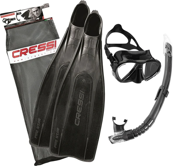 Cressi Pro Star Palet Maske Şnorkel Seti BLACK-NO:39-40 ürün görseli 1