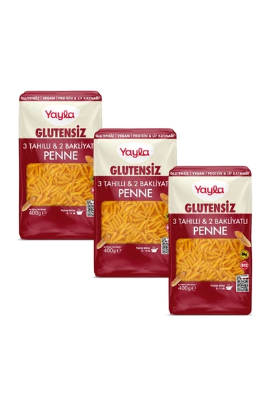Yayla Glutensiz 3 Tahıllı ve 2 Bakliyatlı Penne Makarna 400 g x3 ürün görseli 1