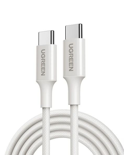 UGREEN USB-C 60W 3A QC PD Örgülü Hızlı Şarj Kablosu, 2 Metre, Beyaz, 35219 ürün görseli 1