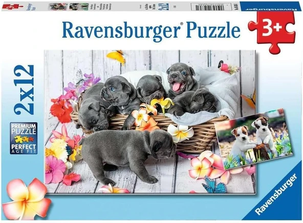 Ravensburger, 2x12 Parça  Puzzle Yavru Köpekler ürün görseli 1