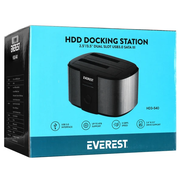 Everest HD3-540 2.5/3.5 İkili USB3.0 SATA III 6Gbps 4TB/6TB/8TB Docking Harddisk Kutusu ürün görseli 1