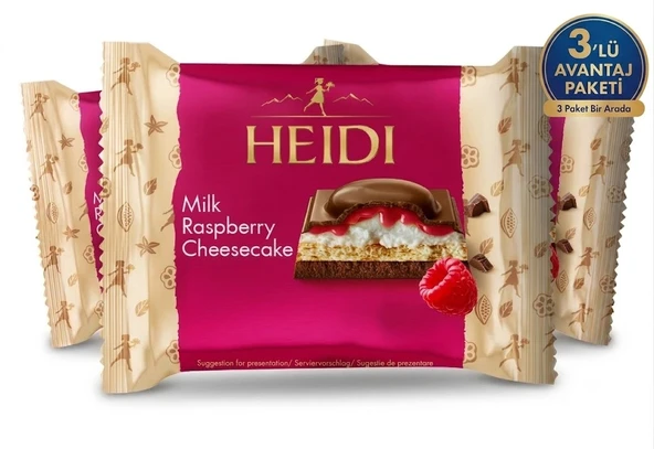 Heidi Milk Raspberry Cheesecake Peynir ve Ahududu Dolgulu Bisküvili Sütlü Çikolata 55 g (3 ADET) ürün görseli 1