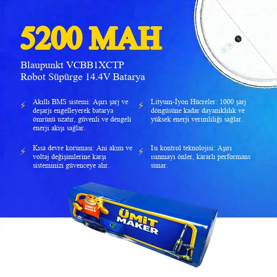 Blaupunkt VCBB1XCTP Robot Süpürge 5200 mAh Batarya - Resim 3