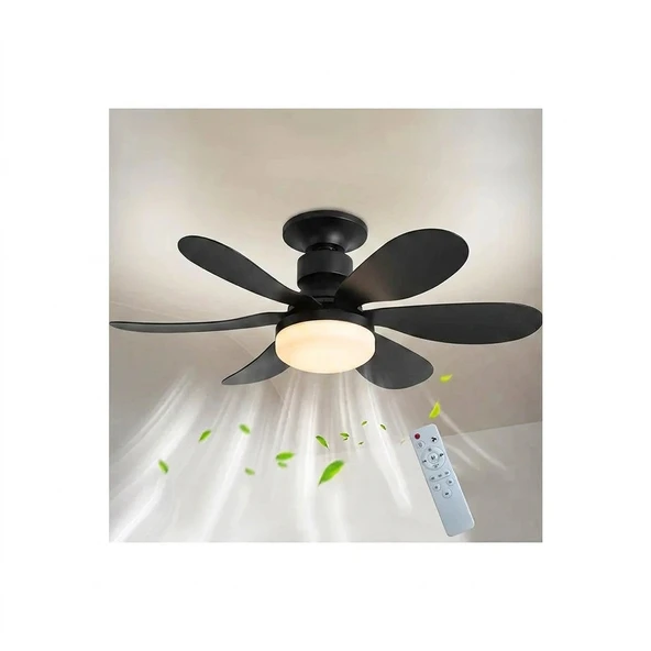 SeckinStore Lambalı Tavan Vantilatör Kumandalı Sessiz 6 Kanatlı Işıklı E27 Duy 36W Modern LED Aydınlatma Siyah Renk ürün görseli 1