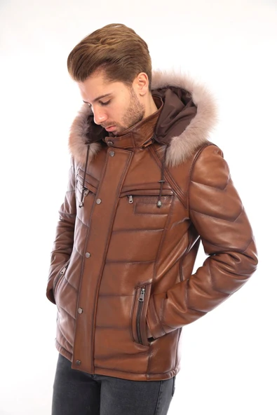 Erkek Deri Mont Kapüşonlu-EM020288 - Resim 5