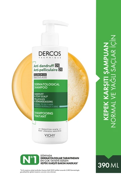 Vichy Dercos Anti Dandruff Normal ve Yağlı Saçlar İçin Kepek Karşıtı Şampuan 390 ml ürün görseli 1