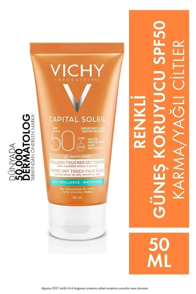 Vichy Capital Soleil SPF50+ Yağlı Ciltler İçin Renkli Yüksek Korumalı Yüz Güneş Kremi 50ml 333787132 ürün görseli 1