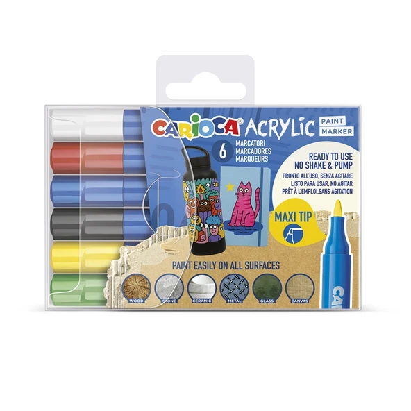 CARİOCA AKRİLİK PAİNT MARKER SU BAZLI MAXİ 6'LI - Resim 2