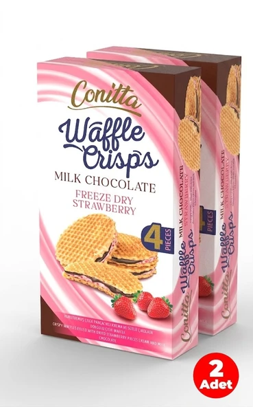 Conitta Waffle Crisps – Çilek Kremalı ve Sütlü Çikolatalı Çıtır Gofret 100 Gr. (2 ADET) ürün görseli 1