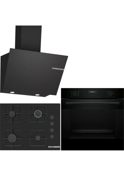 Bosch Siyah 3 Lü Ankastre Set 372 ( HUA717BA0T - POP7C6P30O - DWK66PJ60T  ) 67CM Ocak - Buhar Destekli ürün görseli 1