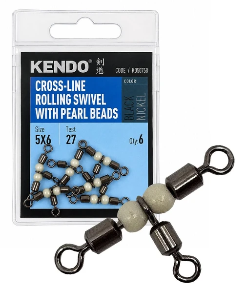 Kendo T boncuklu fırdöndü Cross-line Rolling Swivel With Pearl Beads 6 Adet ürün görseli 1