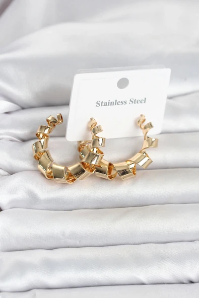 316L Çelik Gold Renk Spiral Halka Kadın Küpe ürün görseli 1