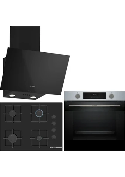 Bosch Siyah 3 Lü Ankastre Set 398 ( HUA717BR0T - POP7C6P30O - DWK63PJ60T(61T)  ) 67CM Ocak - Buhar Destekli ürün görseli 1