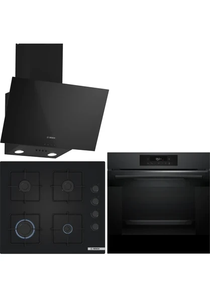 Bosch Siyah 3 lü Ankastre Set 346 ( HJG852YT0T - POP6C6P30O - DWK63PJ60T (61T) ) - 3D Fry Hava ile Kızartma ürün görseli 1