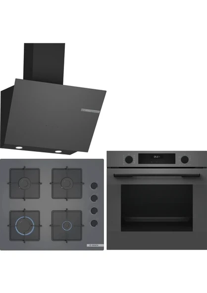 Bosch Gri 3 Lü Ankastre Set 493 ( HUA717BN0T - POP6C9P31O - DWK66PJ70T ) - Buhar Destekli - ürün görseli 1