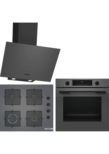 Bosch Gri 3 Lü Ankastre Set 481 ( HUA717BN0T - POP6C9P31O - DWK64PJ70T ) - Buhar Destekli ürün görseli 1