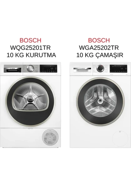Bosch WQG25201TR 10 kg Kurutma ve WGA25202TR 10 kg Çamaşır Makinesi Beyaz Renkli 2'li Set ürün görseli 1