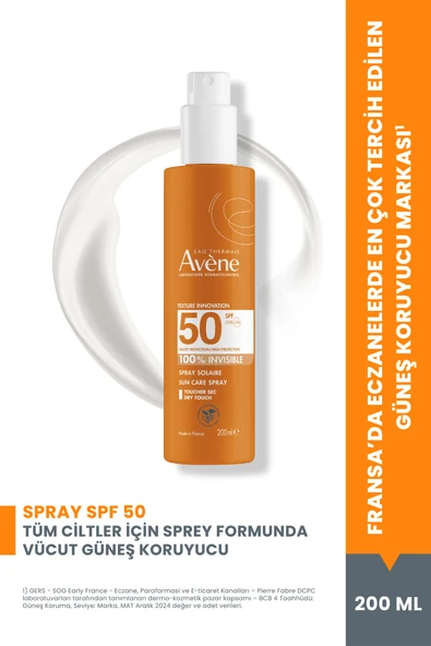 Avene Sprey Güneş Kremi SPF 50+ Vücut için Yüksek Koruma Sağlayan Nemlendirici Güneş Kremi 200 ml ürün görseli 1